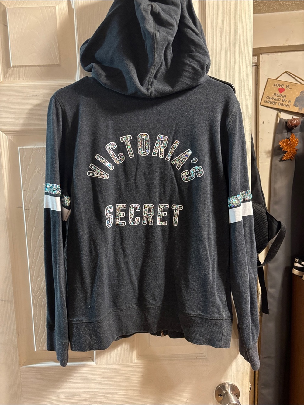 Victoria's Secret gray Hooded Zip-Up Sweatshirt with Sequin Accents